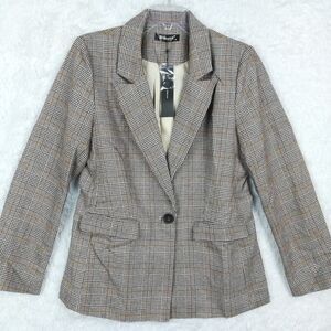 Allegra K Womens Blazer Houndstooth Brown One Button Notched Lapel Busines M New